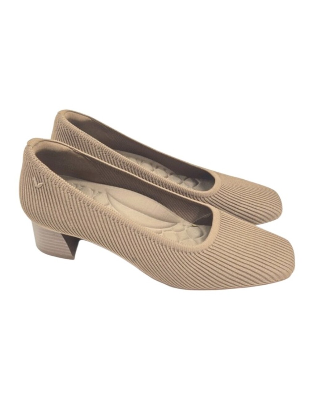 Vivaia Melody Tan Knit Square Toe Block Heel Pumps EU 39.5 Womens Heels